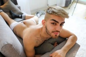 Horn young hairy punk David Khalid stripped nude wanking out a huge cum load
